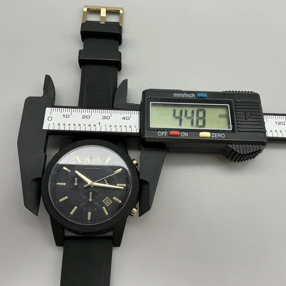 Armani Exchange Mens Watch 45mm Black Dial Chronograph Date Gold Tone New Batt